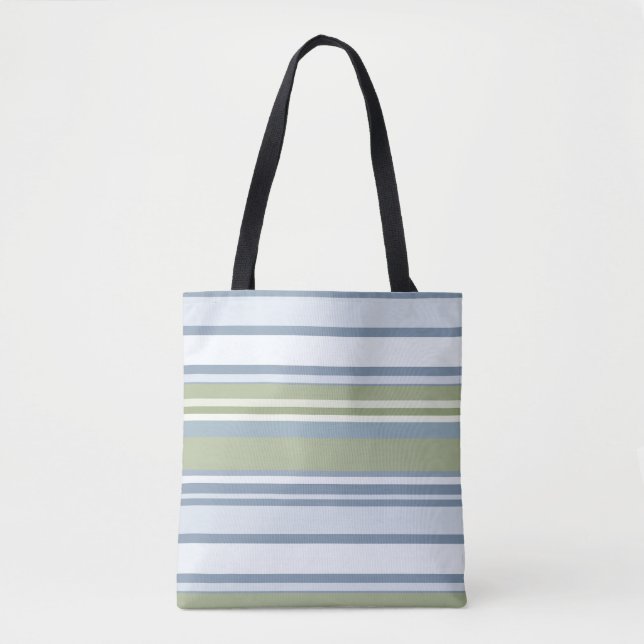 Bolsa Tote Dark Pastel Blue and Spring Rain Stripes (Frente)