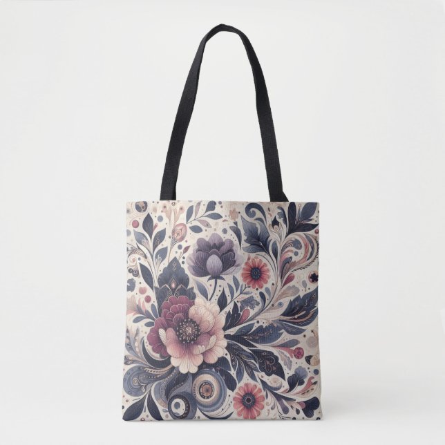 Bolsa Tote Dark Romance Burgundy Art Deco Floral Summer (Frente)
