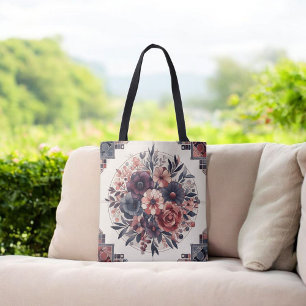 Bolsa Tote Dark Romance Burgundy Art Deco Floral Summer