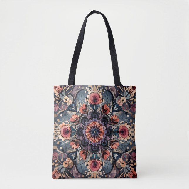 Bolsa Tote Dark Romance Burgundy Art Deco Floral Summer (Frente)