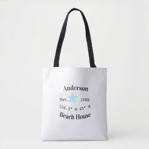 Bolsa Tote Data do ano da casa de praia coordenadas personali