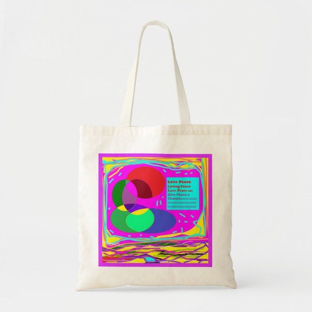 Bolsa Tote Dê à paz cores vermelho e arco-íris. (Frente)