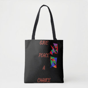 Bolsa Tote Dê à paz um logo preto de padrões vermelhos