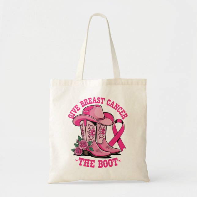 Bolsa Tote Dê Ao Cancer Da Mama O Boot Pink Boots Hat (Frente)