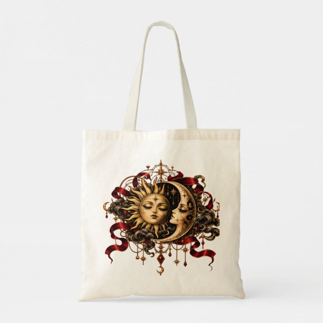 Bolsa Tote de Arte Boho do Sol e da Lua Celestial  (Verso)