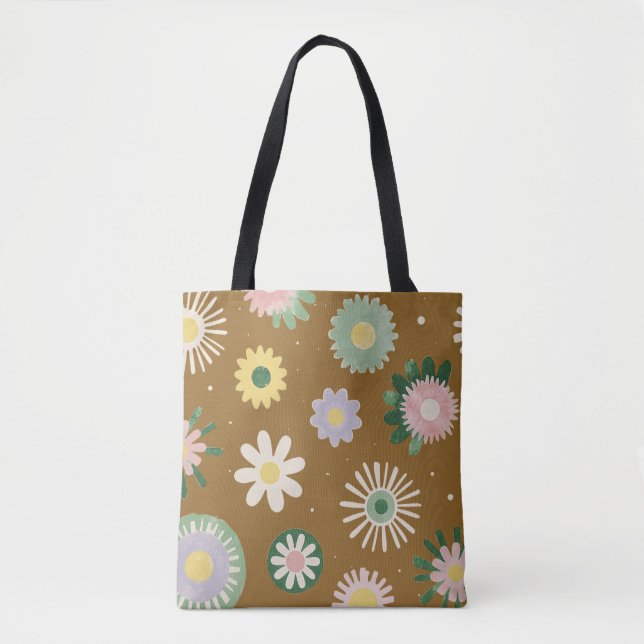 Bolsa Tote de Arte Floral Roxa Suave (Frente)