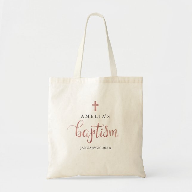 Bolsa Tote de Batismo em Rosa Ouro Bonito (Frente)
