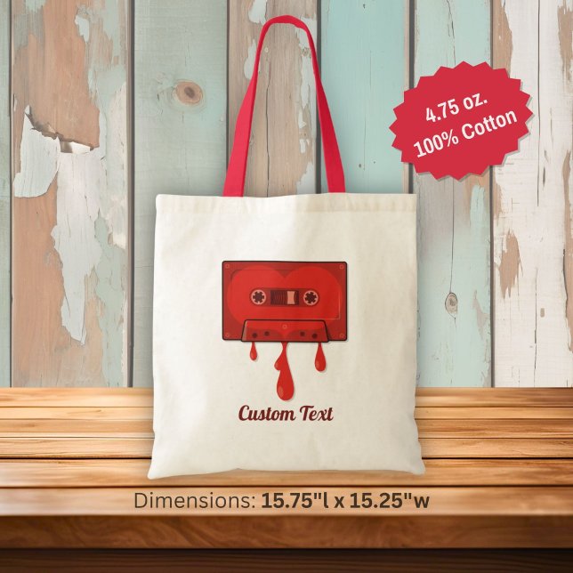 Bolsa tote de cassete coração vermelho (Criador carregado)