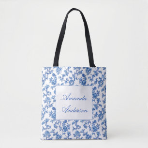 Bolsa Tote de Chinoiserie Azul e Branco