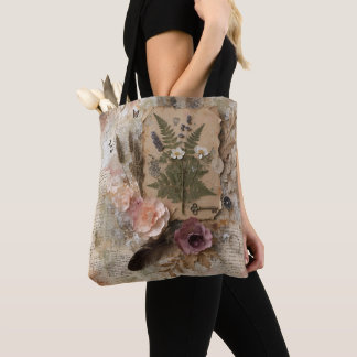 Bolsa Tote de Colagem de Efêmeros Botânicos Vintag