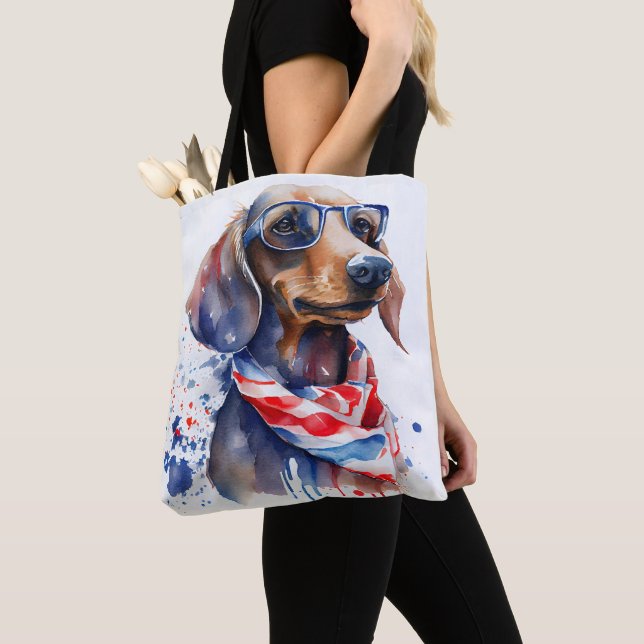 BOLSA TOTE DE DACHSHUND DO DIA DA INDEPENDÊNCIA (Close Up)
