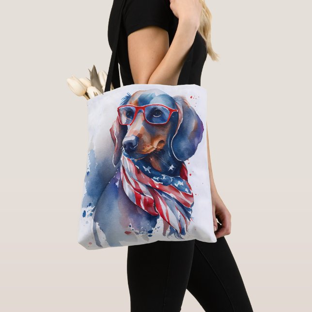 BOLSA TOTE DE DACHSHUND NO DIA DA INDEPENDÊNCIA (Close Up)