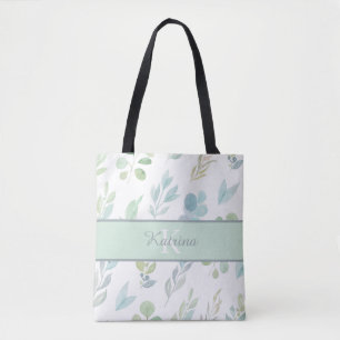 Bolsa Tote de Flores de Aquarela Monogramada