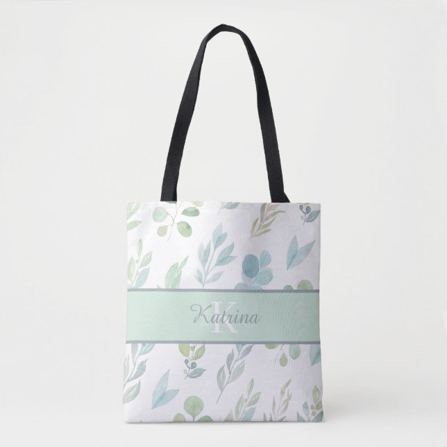 Bolsa Tote de Flores de Aquarela Monogramada (Frente)