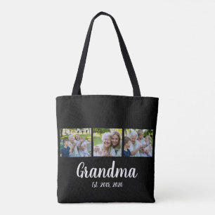 Bolsa Tote de Foto Preta com Letra de Avó Estabele