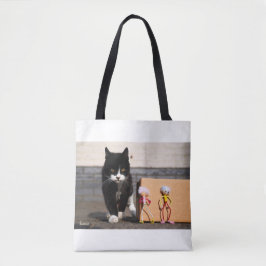 Bolsa Tote De Fubby's verstoppen zich voor de kat Ping.