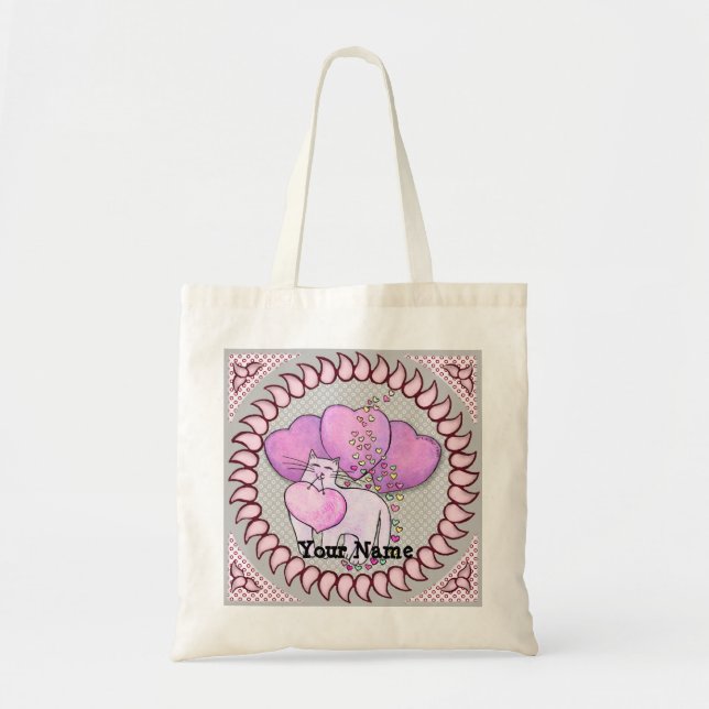 Bolsa tote de gato Coração de Amor (Frente)