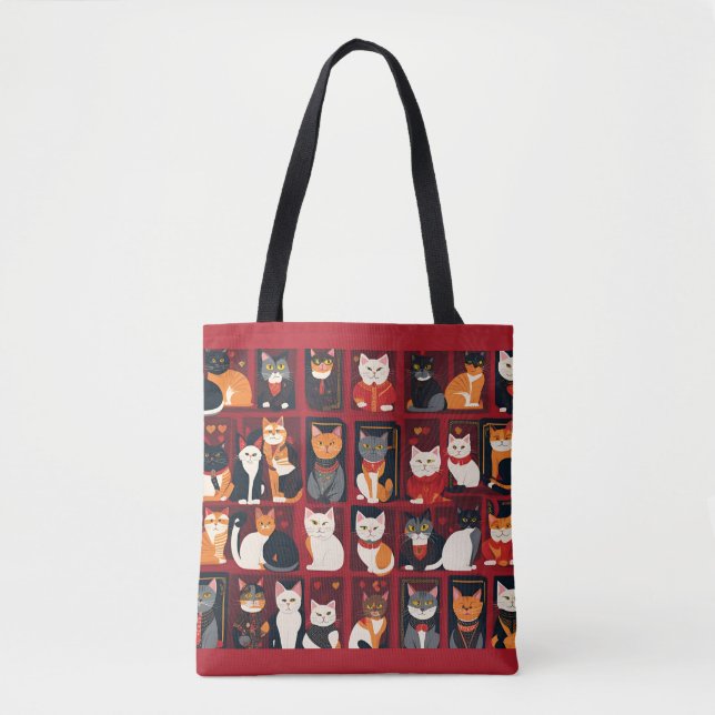 bolsa tote de gatos em patchwork arte de IA (Frente)