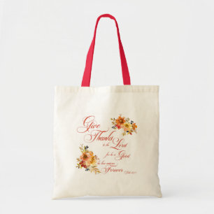 Bolsa Tote Dê Graças ao Senhor outono floral aquarela