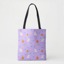 Bolsa Tote de Halloween Roxa Fofa com Fantasmas