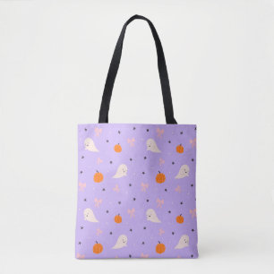 Bolsa Tote de Halloween Roxa Fofa com Fantasmas