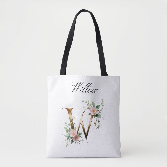 Bolsa Tote de Impressão Total com Letra Floral Dou (Frente)