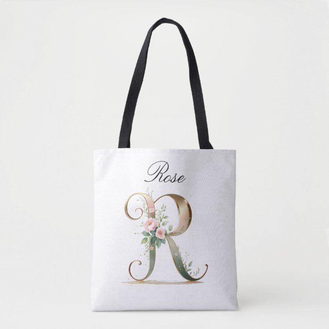 Bolsa Tote de Impressão Total com Letra Floral Dou (Frente)