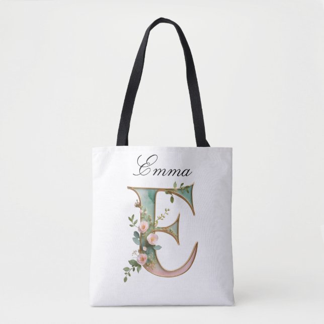 Bolsa Tote de Impressão Total com Letra Floral Dou (Frente)