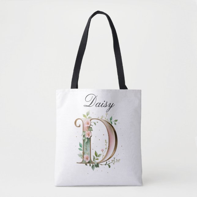 Bolsa Tote de Impressão Total com Letra Floral em  (Frente)