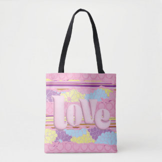 Bolsa Tote de Lona Amor Rosa Pastel Fofa
