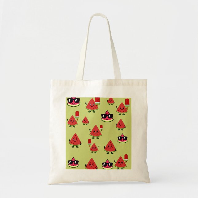 Bolsa Tote de Lona com Padrão de Melancia Fofo (Frente)