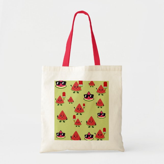 Bolsa Tote de Lona com Padrão de Melancia Fofo (Frente)