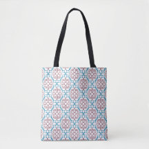 Bolsa Tote de Lona com Padrão Floral Geométrico – 