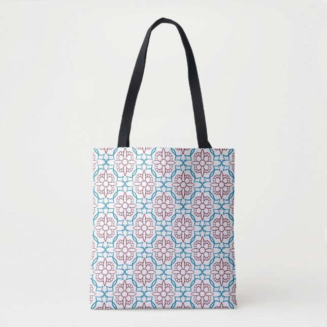Bolsa Tote de Lona com Padrão Floral Geométrico –  (Frente)