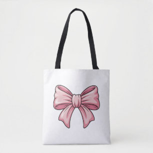 Bolsa Tote de Lona Estética Coquete com Laço Rosa