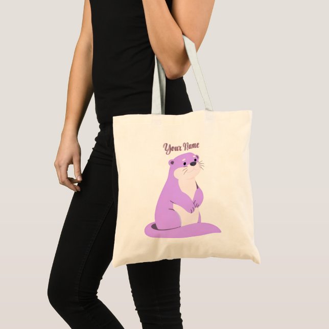 Bolsa Tote de Lontra Roxa Kawaii Fofa em Pé (Frente (produto))