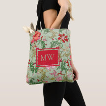 Bolsa Tote de Monograma Personalizado Floral Verde