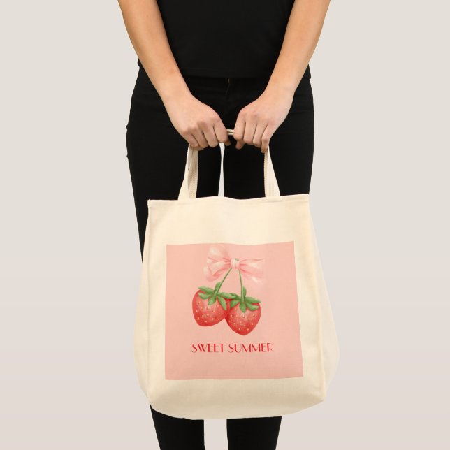 Bolsa tote de morango rosa (Frente (produto))