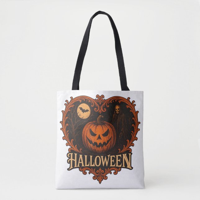 Bolsa Tote de Ombro Estampada de Halloween Assusta (Frente)