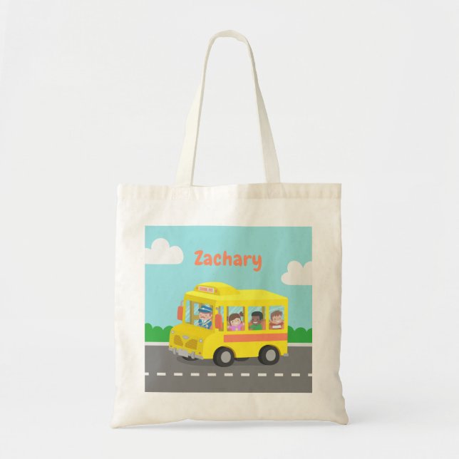 Bolsa Tote de Ônibus Escolar Amarelo e Crianças Fe (Frente)