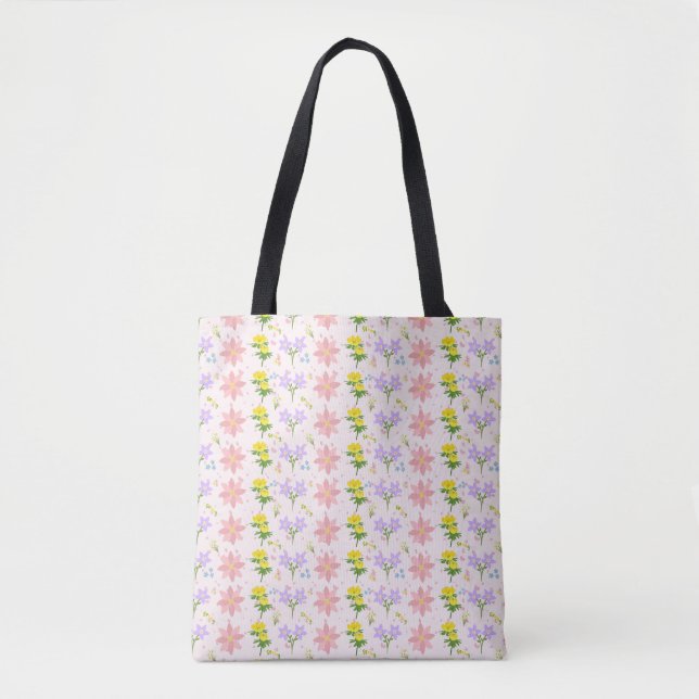 Bolsa Tote de Padrão de Flores Silvestres em Paste (Frente)