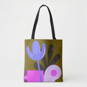 Bolsa Tote de Padrão Floral Abstrato Roxo Moderno