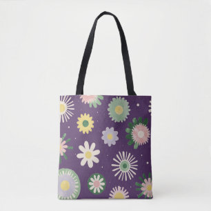 Bolsa Tote de Padrão Floral Caprichoso Roxo