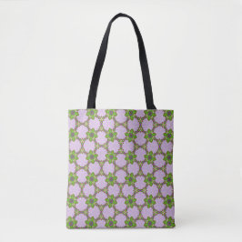 Bolsa Tote de Padrão Geométrico Floral Roxo e Verd
