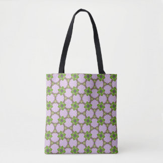 Bolsa Tote de Padrão Geométrico Floral Roxo e Verd