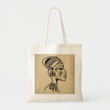 Bolsa Tote de Rosto Tribal Africano Abstrato | Min