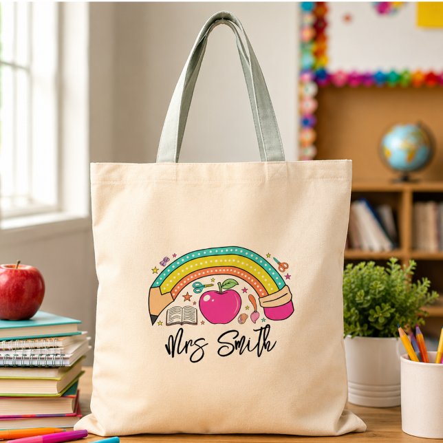 Bolsa Tote de volta à Escola Arco-íris Vida de Professor (back School Rainbow Teacher Life Tote Bag)