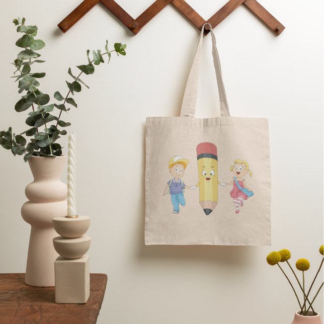 Bolsa Tote De volta à escola Cartoon Happy Pencis e Crianças (Criador carregado)