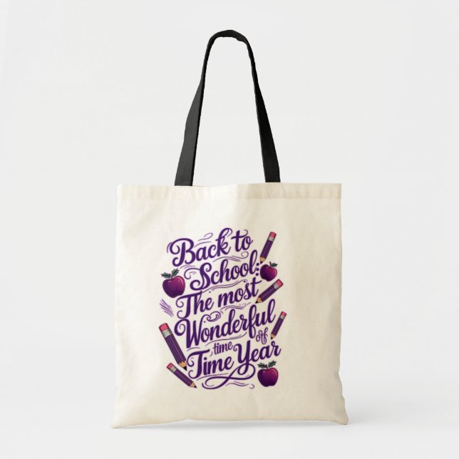 Bolsa Tote De volta à escola em estilo roxo (Frente)