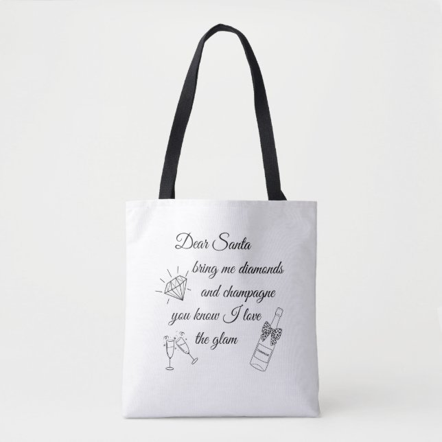Bolsa Tote Dear Santa Champagne & Diamonds Line Art Design (Frente)